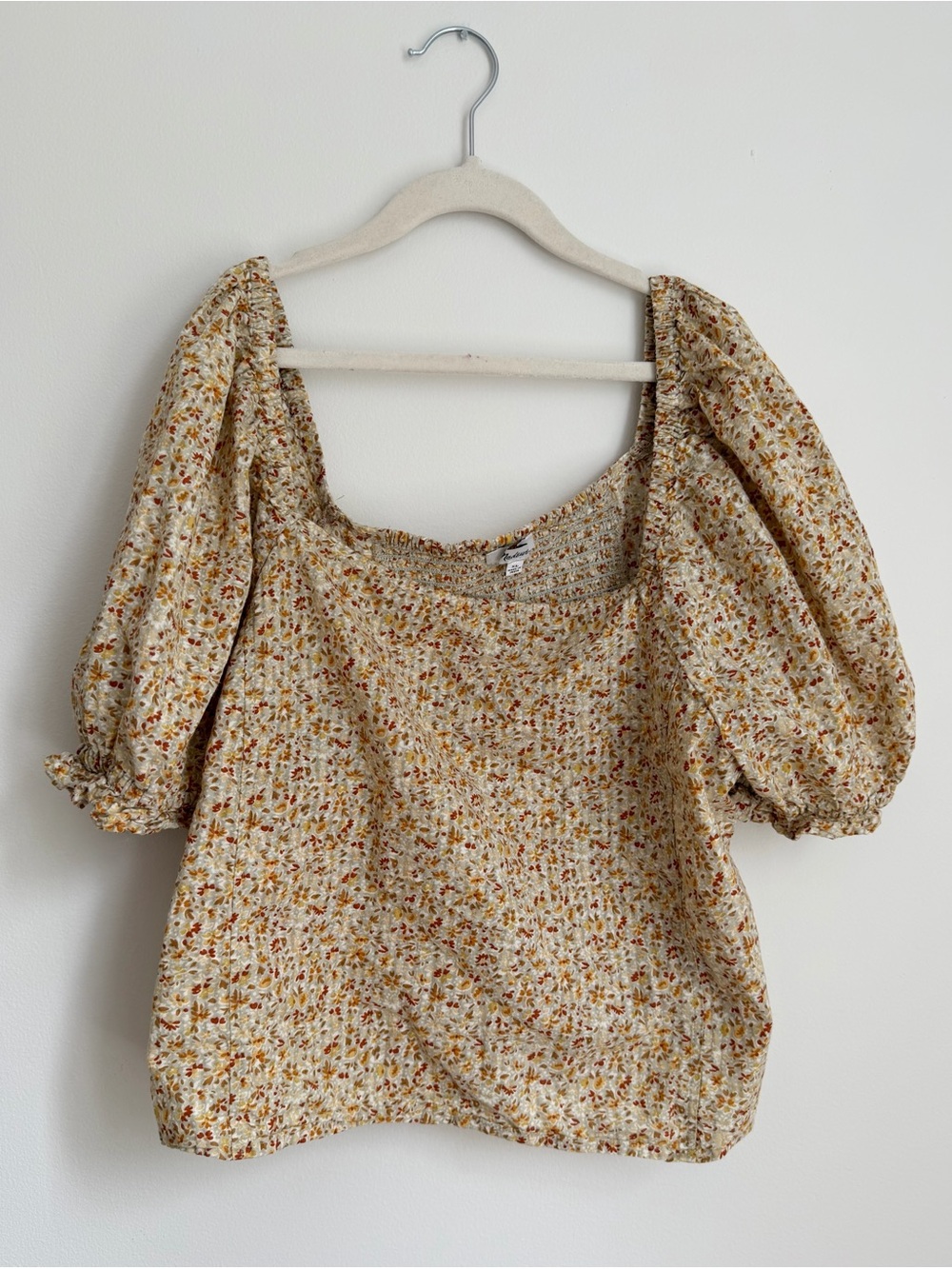 Madewell Smocked Square Neck Puff Sleeve Top (Size XL fits like a large)